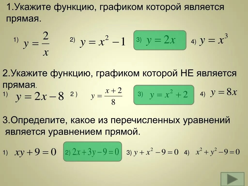 Уравнение прямой является уравнение. Укажите функцию, графиком которой является прямая.. Уравнением прямой является уравнение. Уравнение прямой функции. Как понять какие уравнения являются уравнениями прямых.