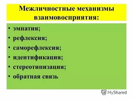 Стереотипизация рефлексия идентификация эмпатия механизмы