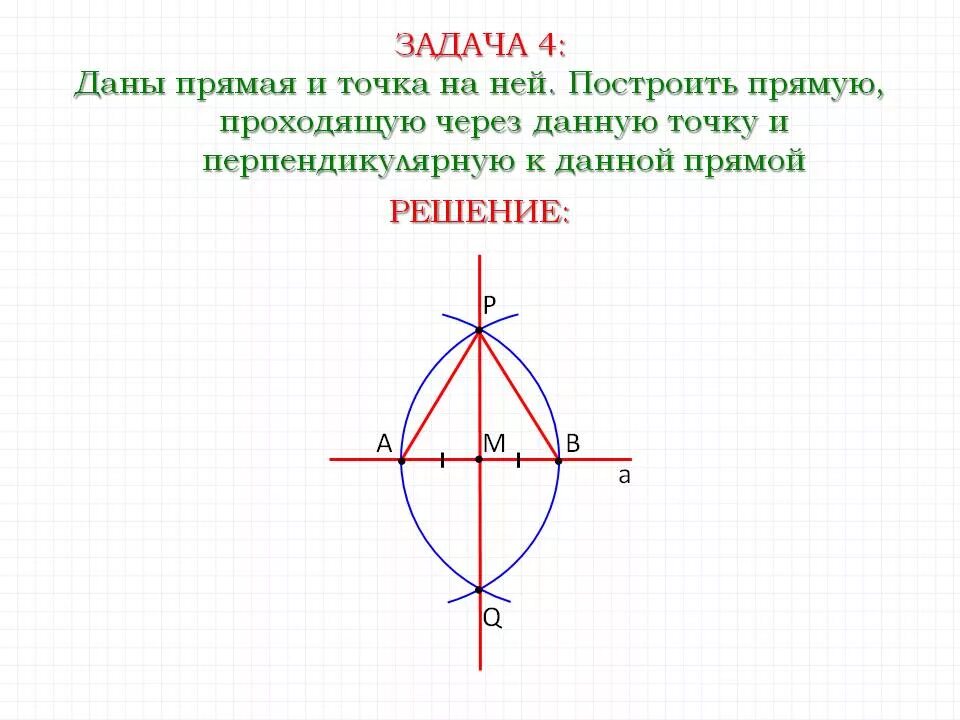Построение перпендикуляра через точку лежащую на прямой. Построение перпендикулярных прямых задача на построение. построение прямой перпендикулярной данной прямой. построение прямой перпендикулярной данной. построить прямую перпендикулярную данной.