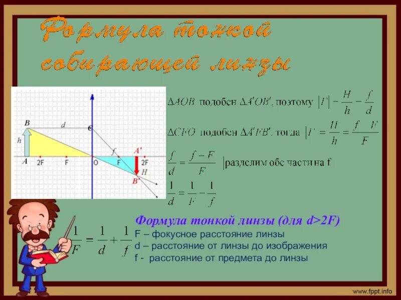Формула линзы физика 11 класс. 2f<d<f тонкая линза. Формула тонкой собирающей линзы для d<f. D И F В формуле тонкой линзы. Формула тонкой линзы d f f.