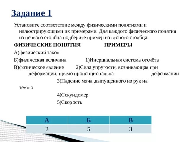 Установи соответствие между доменами. Физические понятия. Физические понятия и их примеры. Установите соответствие между физическими понятиями и примерами. Для каждого физического понятия из первого столбца.