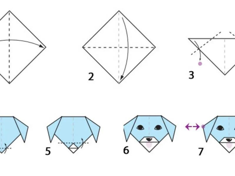 Оригами из бумаги схемы. Оригами собака. Собака оригами из бумаги для детей схемы. Схема оригами собачка.