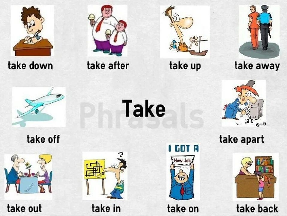 Фразовый глагол take. Английские фразовые глаголы в картинках. Phrasal verbs в английском. Phrasal verbs (take) в английском языке. Take up new hobby