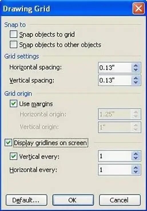 Grid options. Grid options