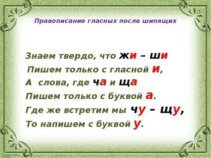 Буква ы после ж ш