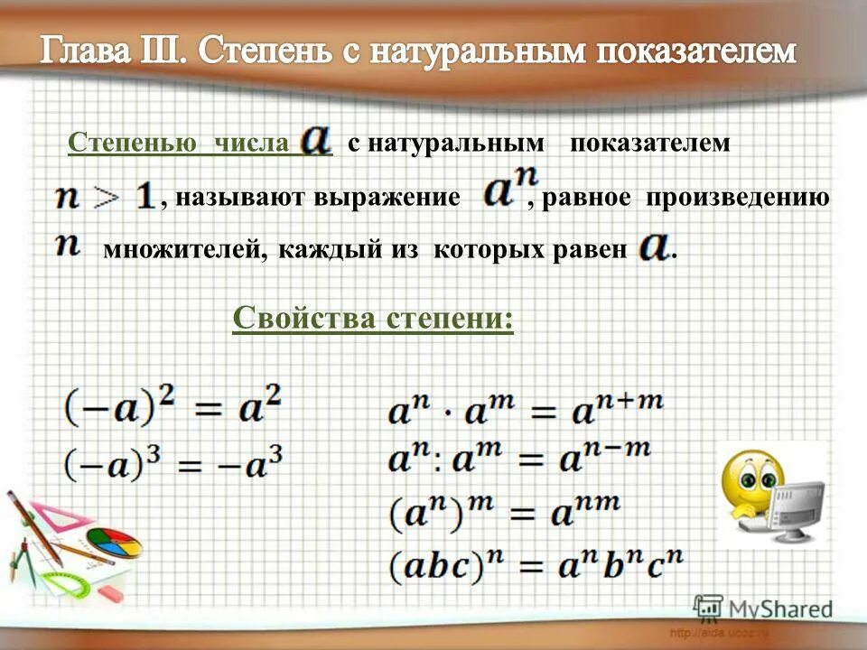 Свойства степени с натуральным показателем