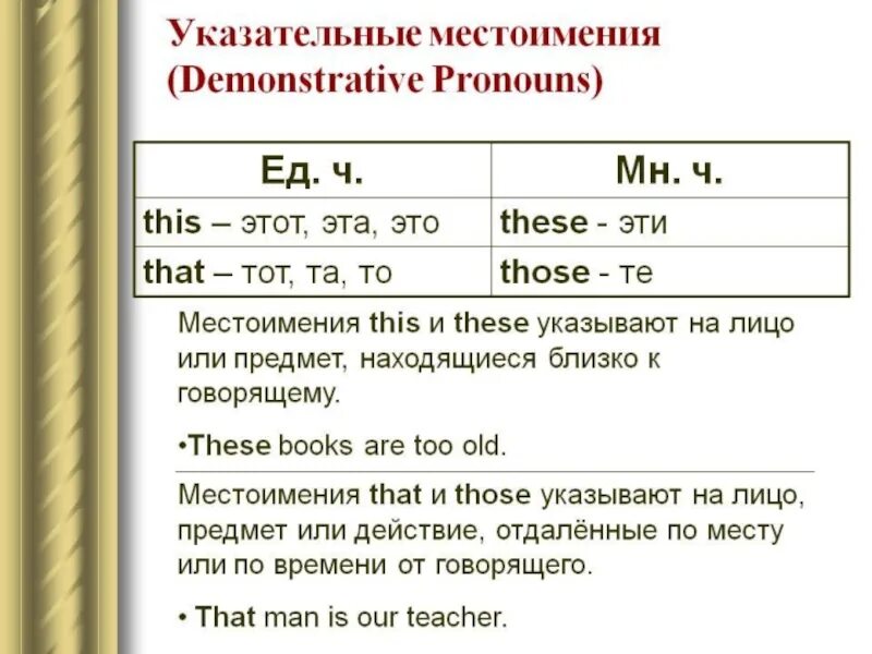 Указательные местоимения в английском языке 3 класс