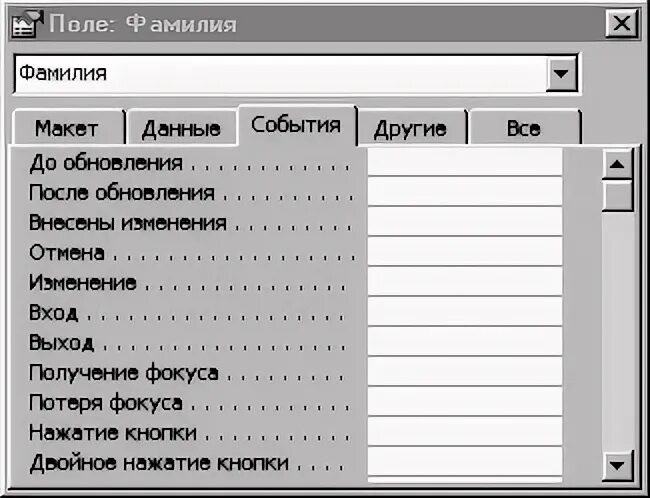 Поле фамилия