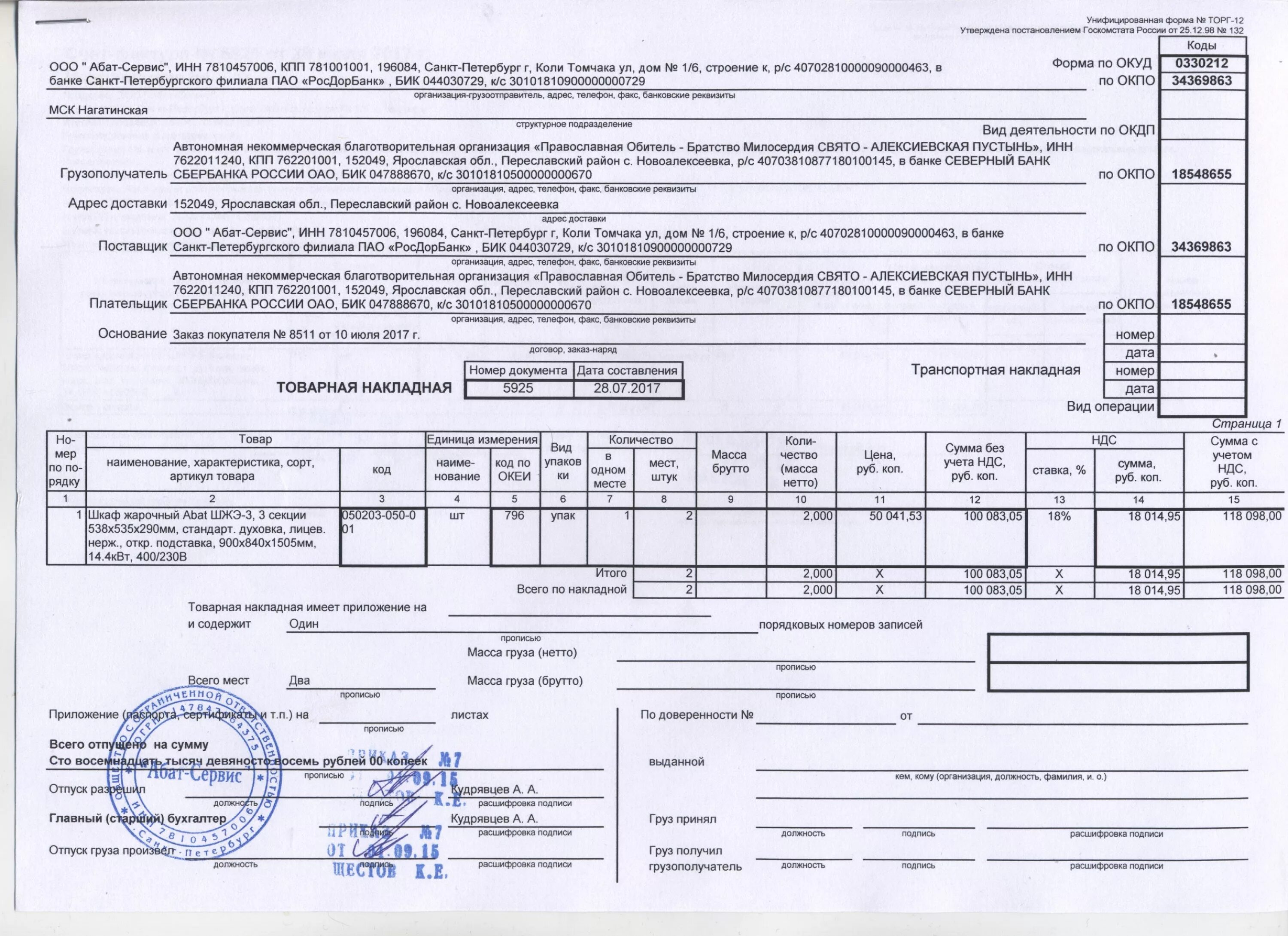 Товарные накладные