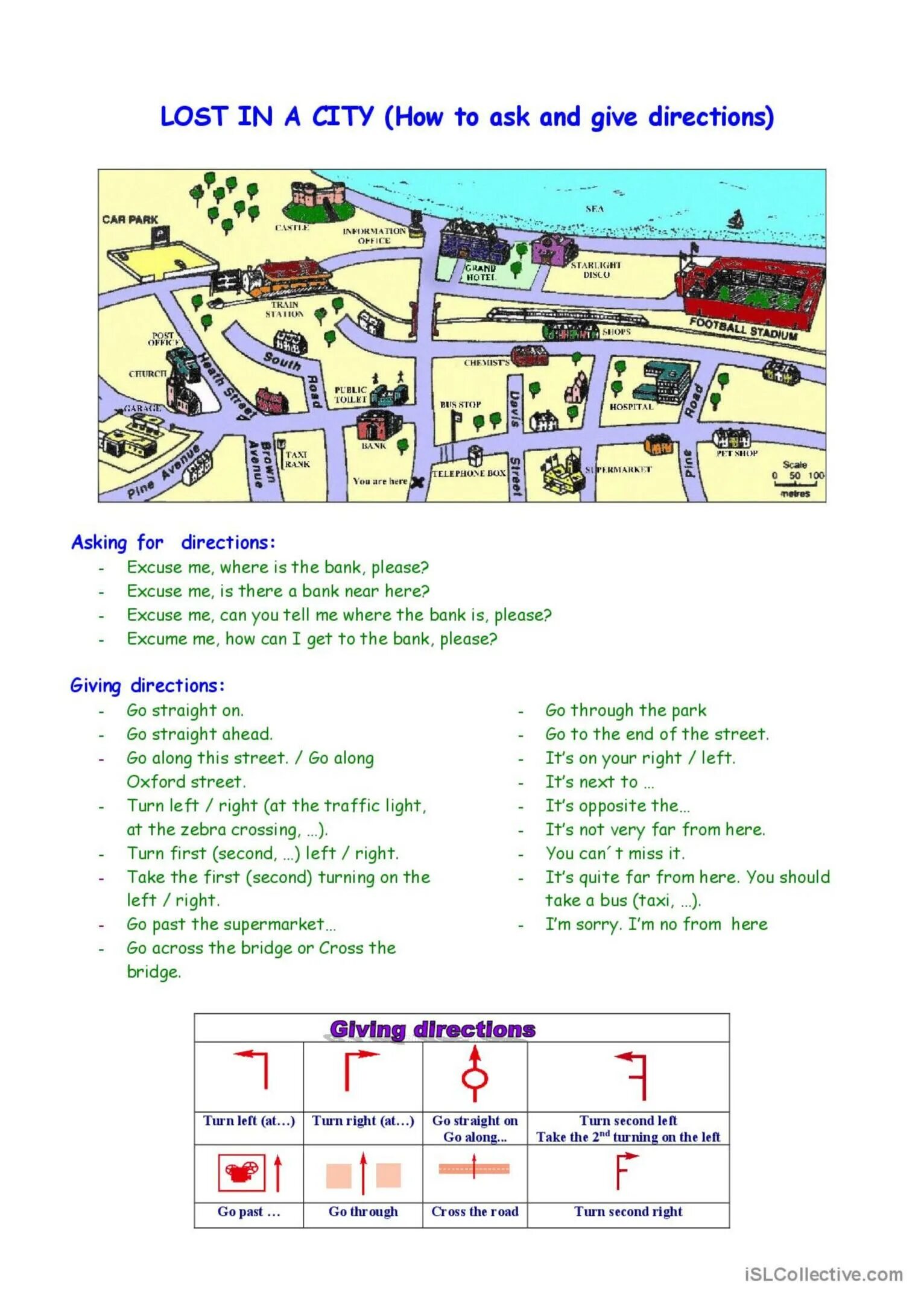 Giving Directions. Asking and giving Directions. Giving Directions in the City. Asking Directions Worksheets. Giving directions worksheets