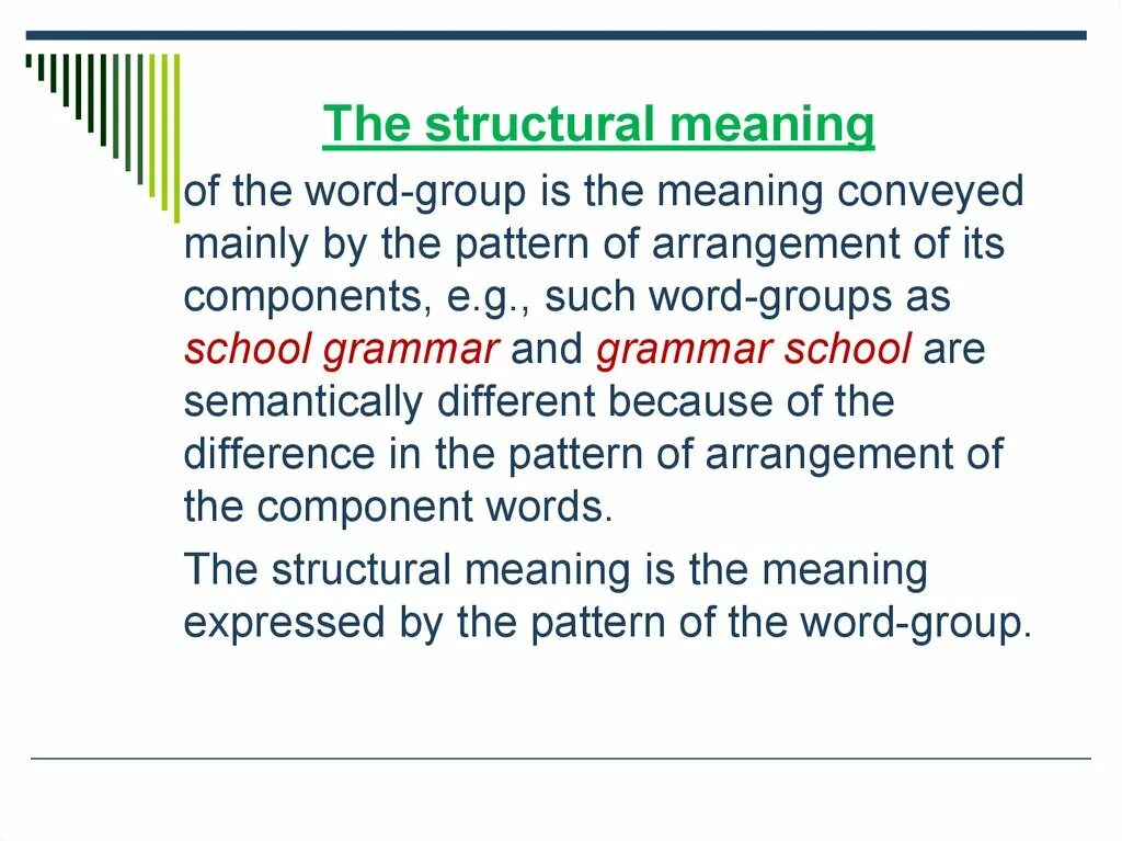 Word Groups. Structural meaning of the Word Group. Classification of Word-Groups. Structure of Word-Groups. Group definition