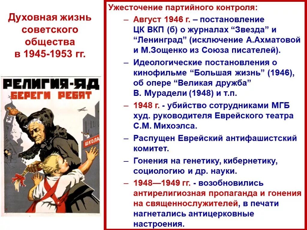 Духовная жизнь советского общества 1945-1953. 1945-1953 Год события в СССР. Сообщение на тему СССР В 1945-1953 гг. Духовная жизнь в послевоенные годы. Назовите основные черты общества после войны