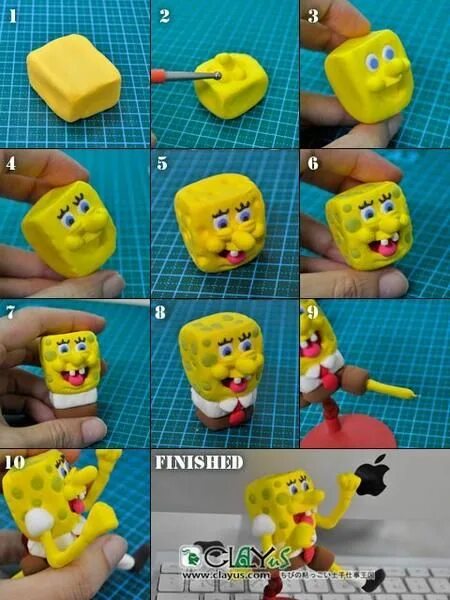 Губка боб из пластилина фото SpongeBob Cake Topper FREE Tutorial Spongebob cake, Fondant cake toppers, Spon