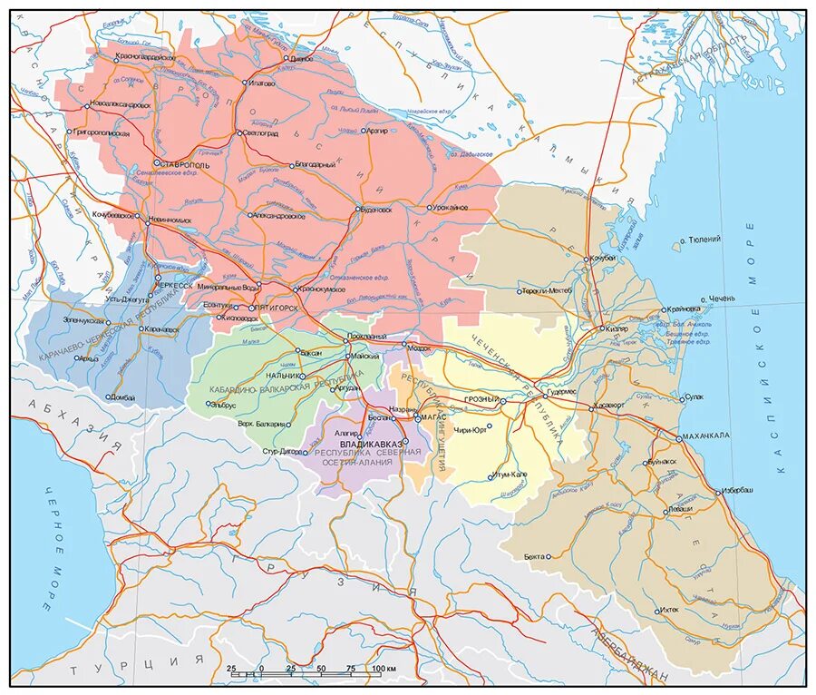 Столица северо кавказского федерального. Карта Северо-Кавказского федерального округа. Карта Северо Кавказского федерального округа России. Северо-кавказский федеральный округ карта с городами. Административная карта Северо Кавказского федерального округа.