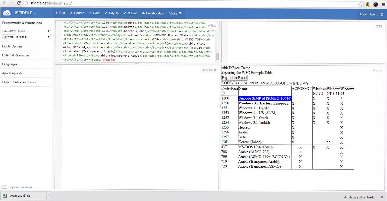 Table export