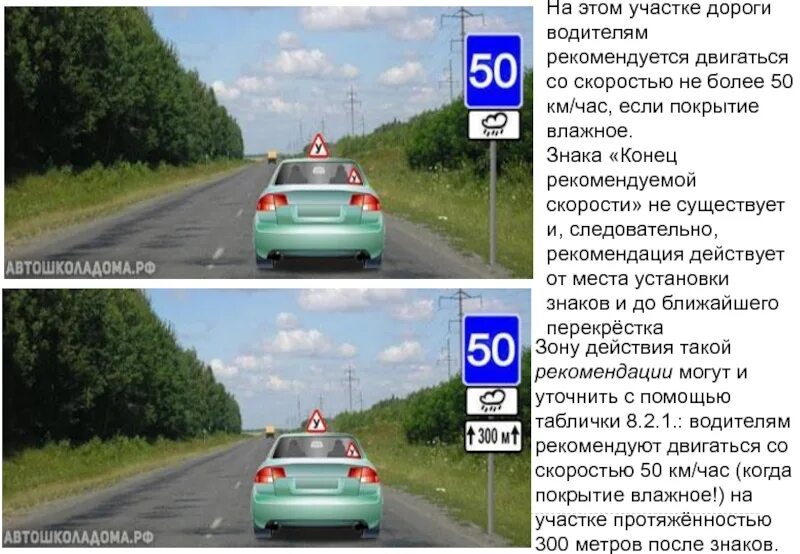 Движение с максимальной разрешенной скоростью. Знак рекомендуемая скорость. Не более 50 км ч. Ограничение минимальной скорости. Не более 50 км ч.