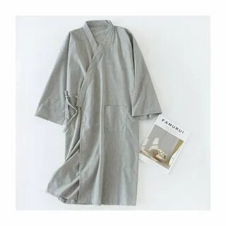 Pure Color Robes Men Cotton Simple Male Bathrobes Long Sleeve SPA Casual Ro...