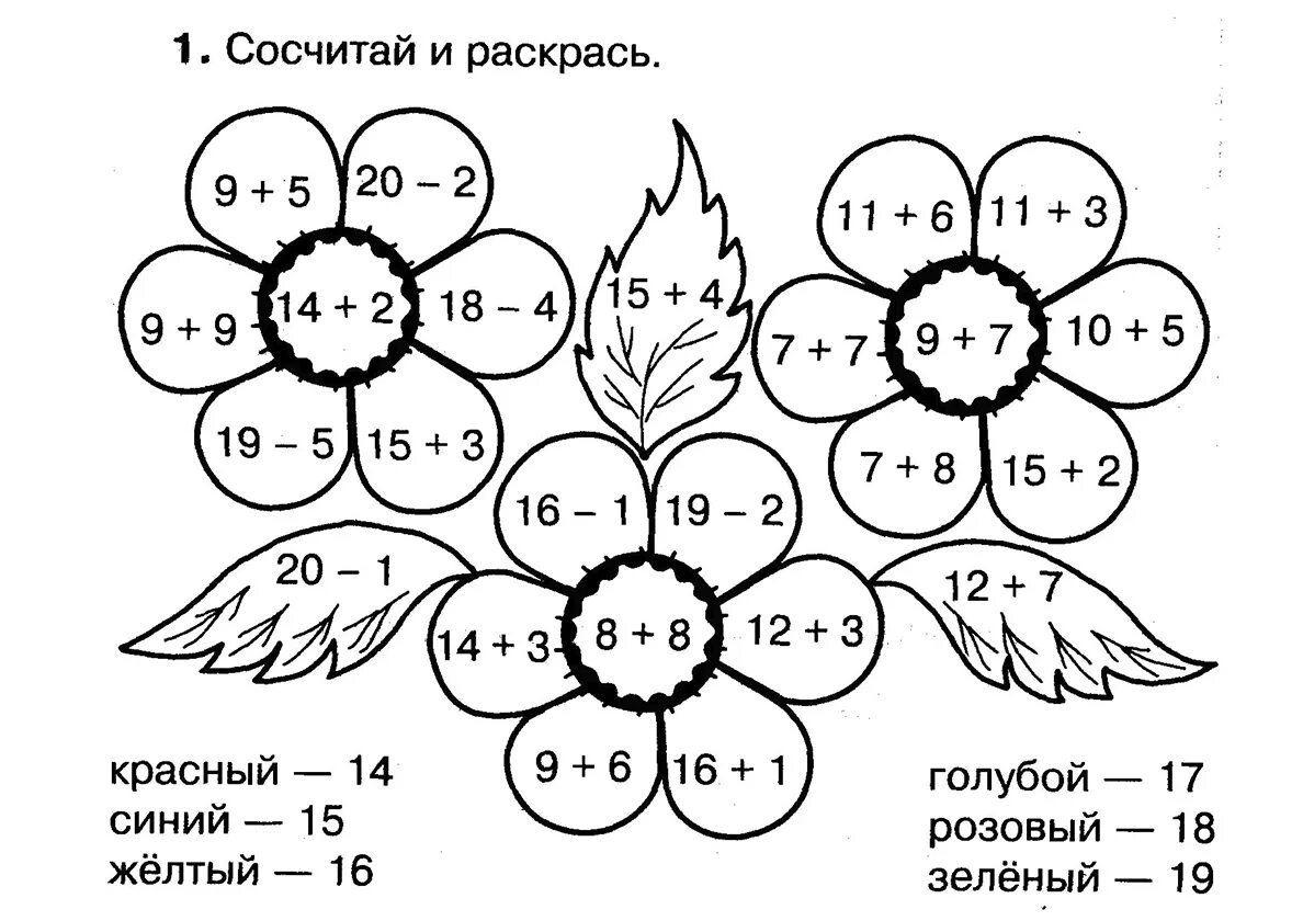 Примеры 1 класс в пределах 10 распечатать. Раскраска с примерами. реши и раскрась для дошкольников. раскраска математика для дошкольников. задания по математике 1 класс.