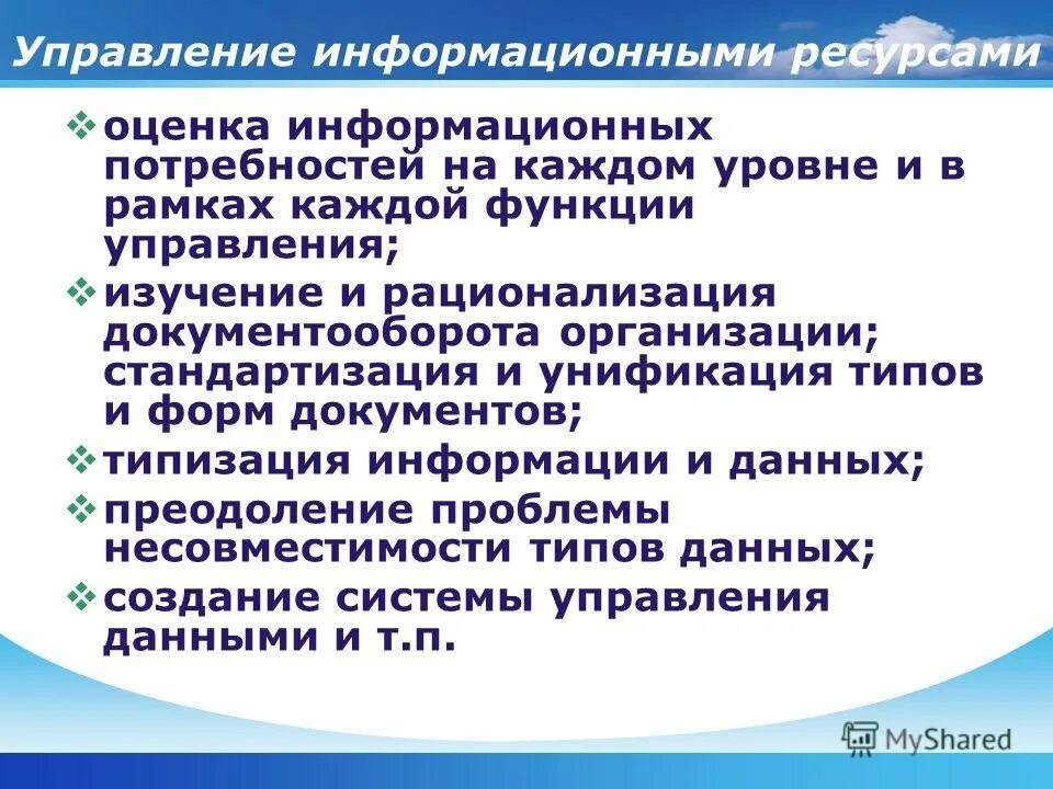 Система управления информационными ресурсами организации. Система управления информационными ресурсами организации