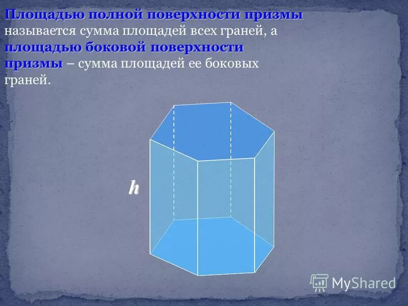 полной поверхностью призмы называется