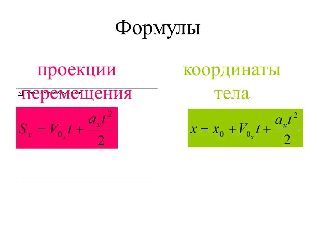 Написать уравнение координаты тела. Формула нахождения перемещения. Формулы перемещения движении физика. Формула координаты по физике. Проекция перемещения.