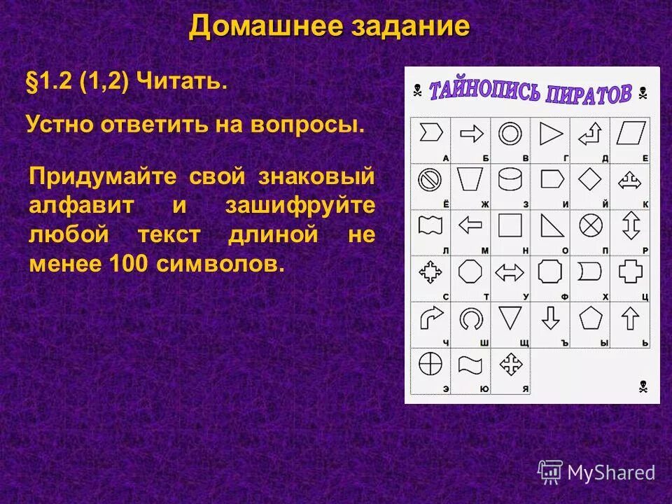 Кодирование информации с помощью символов