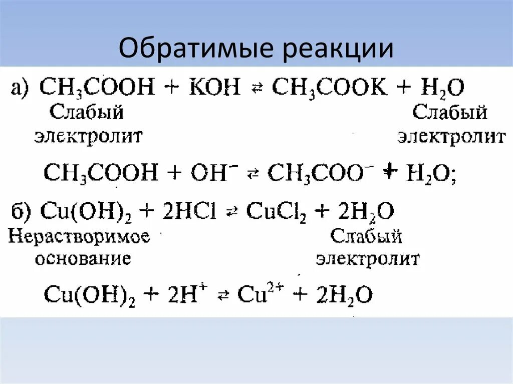 Обратимые химические реакции примеры. Примеры обратимых реакций в химии. Необратимые реакции в органической химии. Химические реакции по направлению необратимые и обратимые.