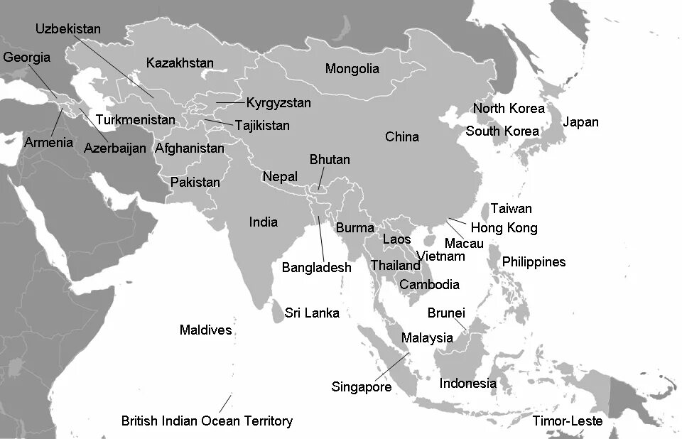 Современные страны азии. Политическая карта Азии. Карта Азии со странами. Страны зарубежной Азии на карте. Политическая карта Азии со странами.