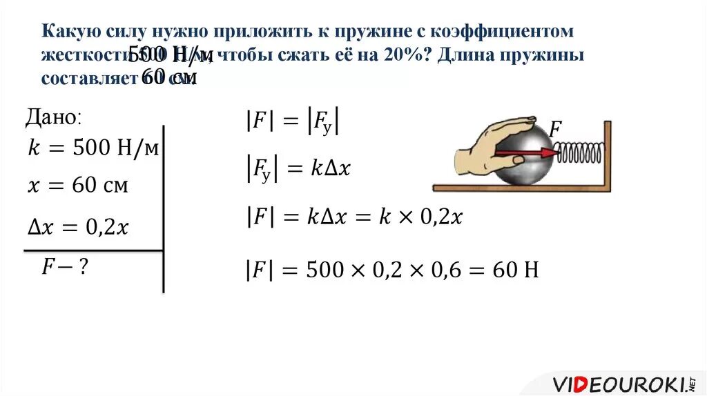 600 н в кг. Какую силу нужно приложить. Сила приложенная к пружине. Сила необходимая для сжатия пружины. Жесткости пружины 20.