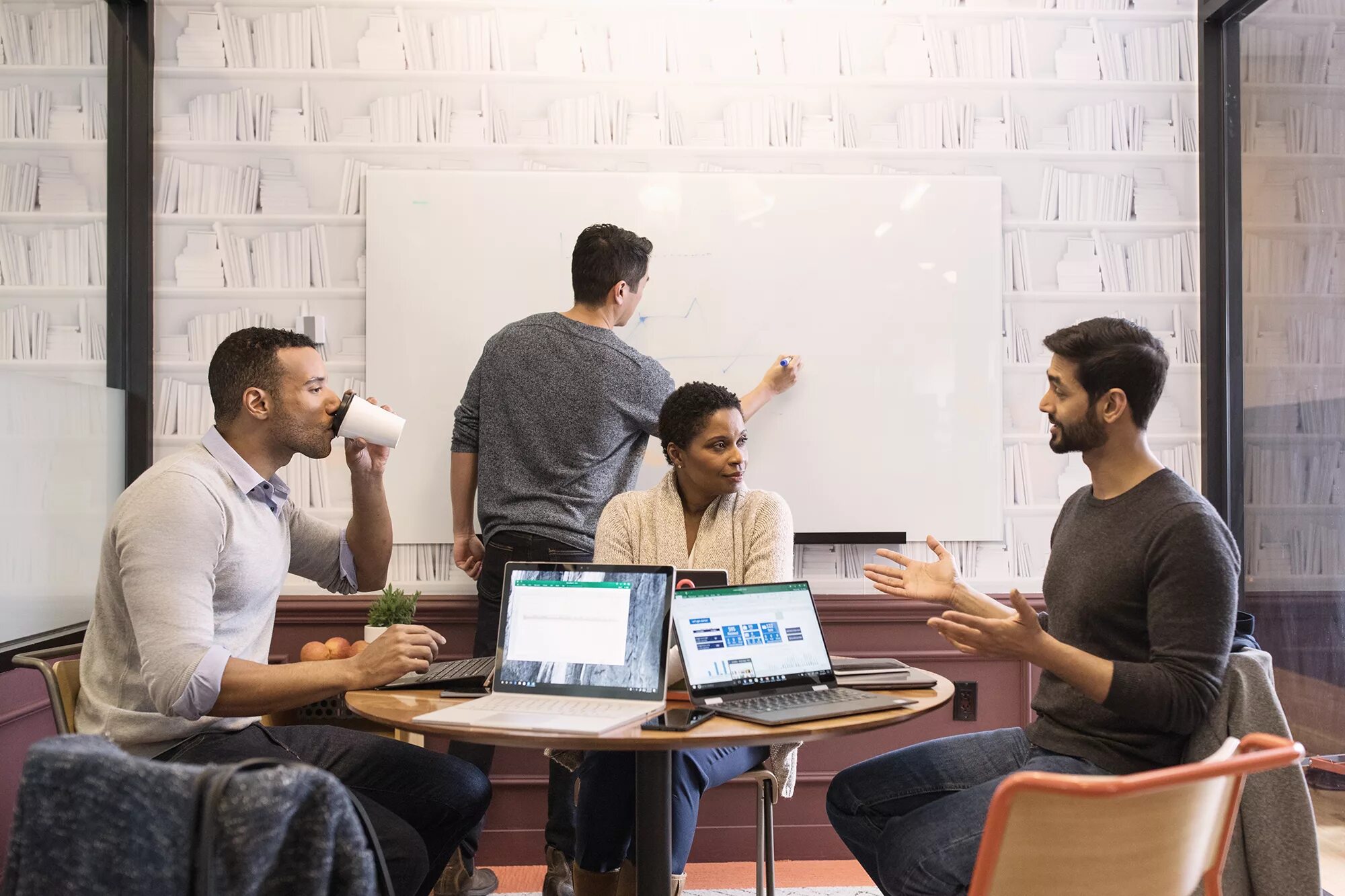 Work in small. Departments work together. our employees. collaborate. work together pixl.