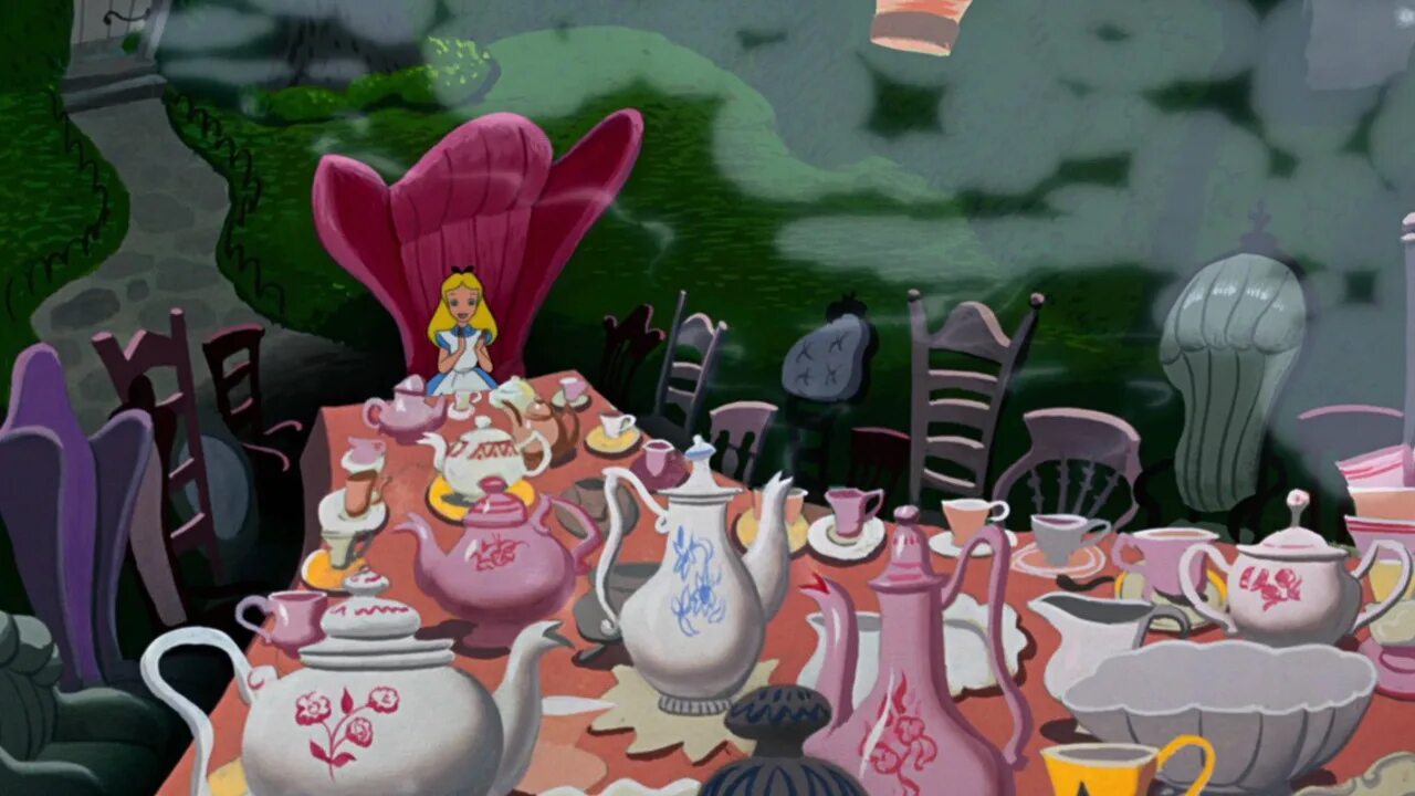 В стране чудес 9 глава. Алиса в стране чудес 1951 Шляпник. Алиса в стране чудес Дисней чаепитие. Алиса в стране чудес 1951 Алиса. Алиса чаепитие у Шляпника.