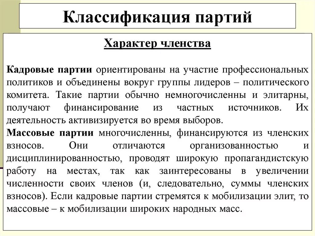 Что дает членство в партии. Характер членства политических партий. Классификация политических партий по характеру членства. Характер членства. Характер членства кадровые партии.