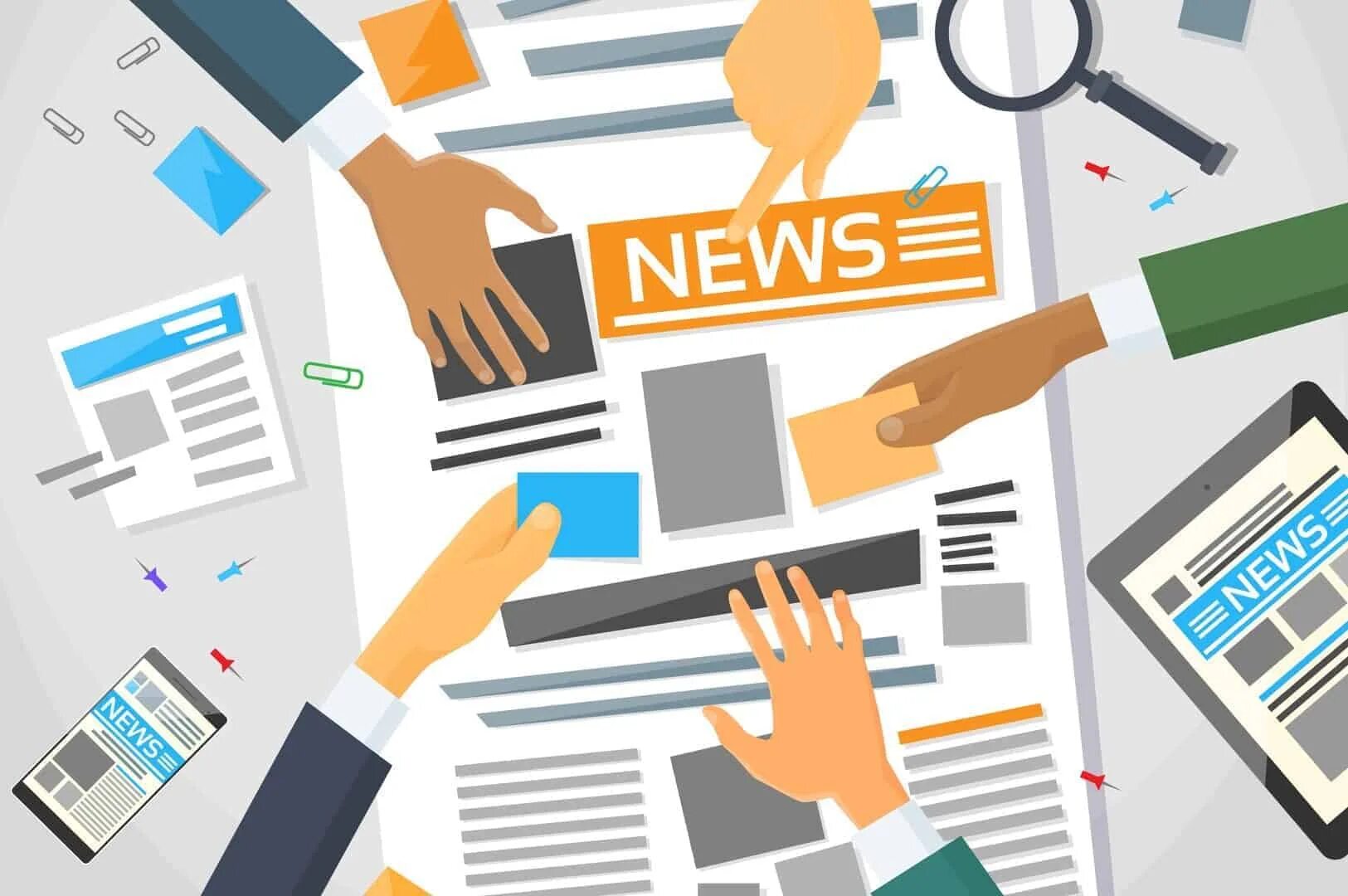 Технологии. Контент новостей. Новости иллюстрация. Журналистика сми. Человек с планшетом в руках.