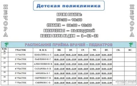 График работы врачей детской поликлиники 5