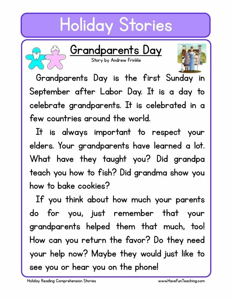 Read the text on which holiday. Stories in english for reading. reading comprehension. text in english for reading. reading for beginners.