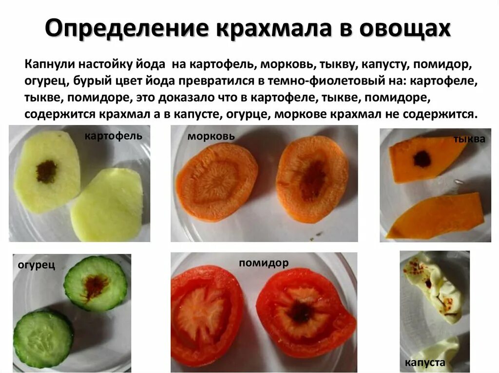 На продуктах можно с помощью. Обнаружение крахмала в продуктах. Выявление крахмала в пищевых продуктах. Опыты с морковью. Содержится ли крахмал в моркови.