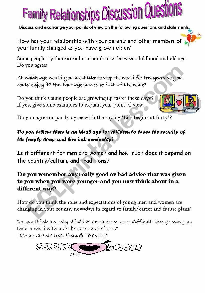 Relationships exercises. Relationships worksheets. family relationships worksheets. elementary questions about family. esl questions about family.
