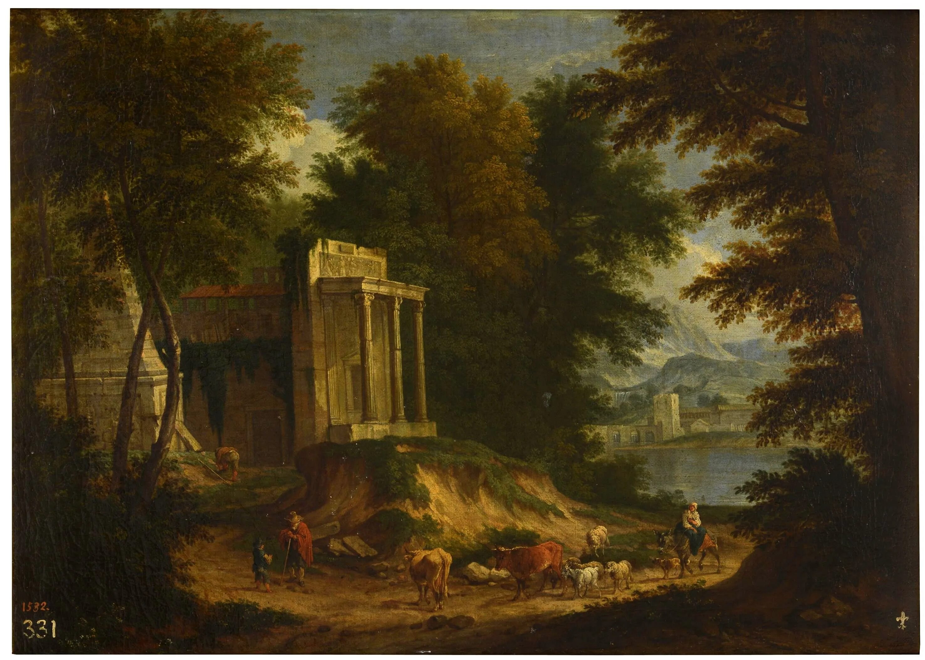 Древность 18. Фламандская живопись 17 века пейзаж. Пейзаже с руинами на горе” (Кассель) Рембрандт. Микеле Мариески, «пейзаж с руинами и мостом»,.