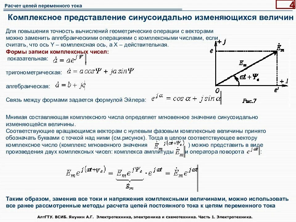 Способы представления и параметры синусоидальных величин. Параметры электрических цепей переменного тока. Параметры переменного тока Электротехника. Применение комплексных чисел для расчета цепей переменного тока.