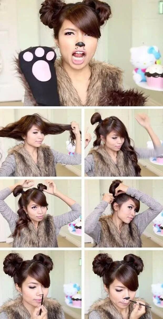 Прическа гульки по бокам. Прически с двумя пучками пошагово. Рожки на голове прическа. Причёски с одной резинкой на средние волосы. Как сделать 2 волос.