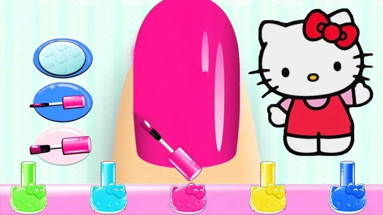 Розовый маникюр с хелло китти. Салон красоты хэллоу китти. Kitty nail video. Ногти с хеллоу китти короткие. Маникюрный салон hello kitty игра.