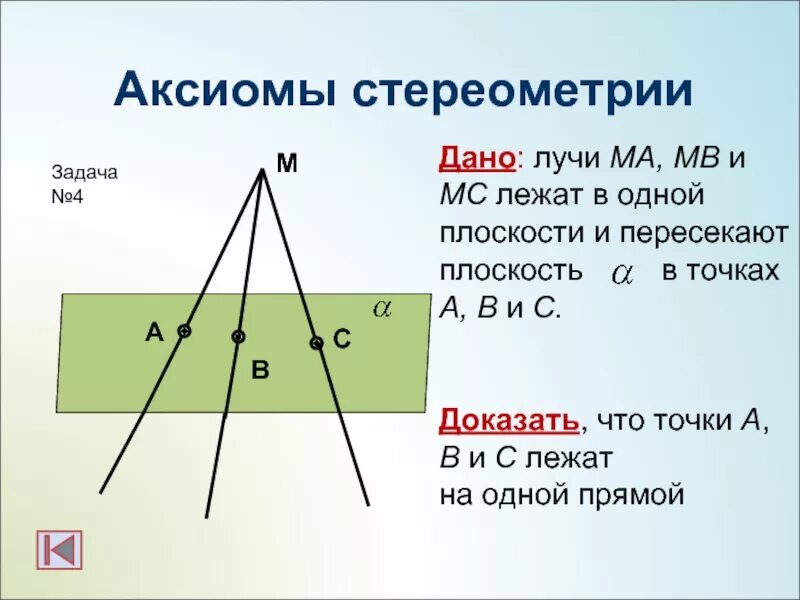 Дано c. Пересечение луча и плоскости. дано лучи ма мв и мс лежат в одной плоскости. как доказать что точки лежат в одной плоскости. лучи ma mb mc лежат в одной плоскости и пересекают плоскость a.