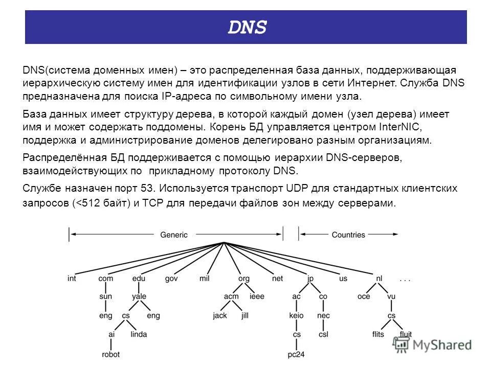 Служба доменных имен DNS. DNS сервера – система доменных имен. Назначение сервера доменной системы имен DNS. Структура доменных имён DNS (domain name System). Поддержка домена