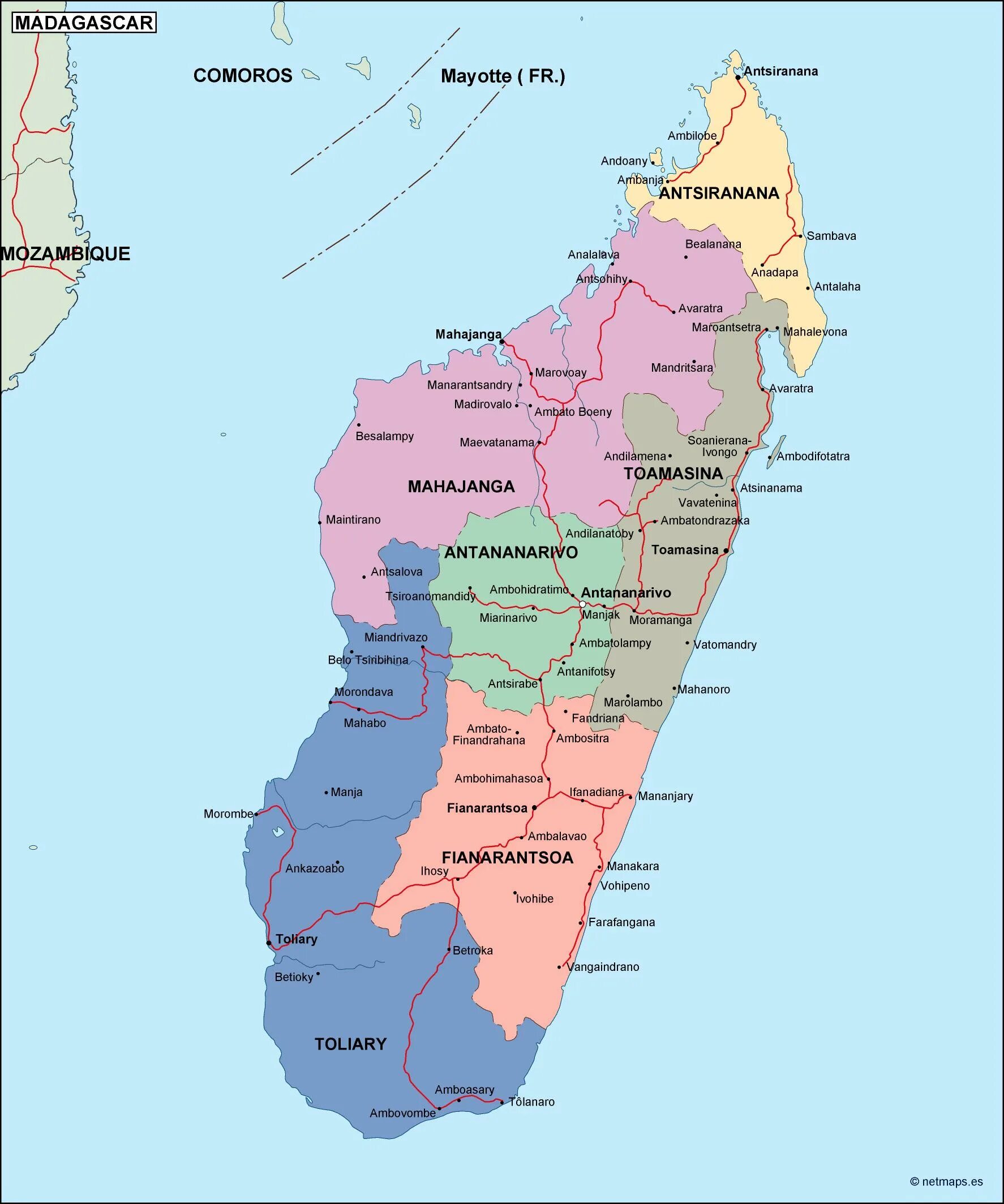 Административная карта Мадагаскара. Столица Мадагаскара на карте. Политическая карта Мадагаскара.