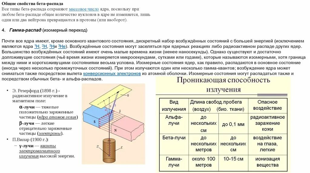 Распад в магнитном поле. Проникающая способность Альфа бета и гамма излучения. Проникающая способность радиоактивного излучения. Проникающая способность бета излучения. Свойства радиоактивных излучений.