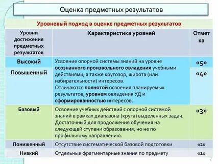 Уровни оценок в 1 классе