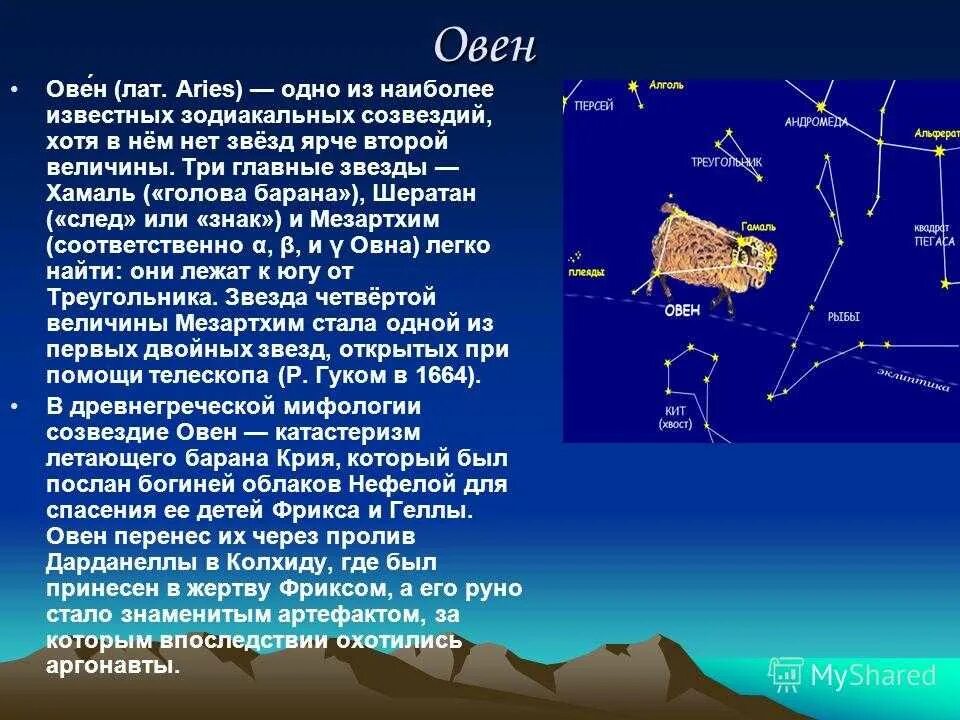 Подготовить сообщение о созвездии. Сообщение о созвездии овен. созвездие овен для детей. зодиакальное созвездие овен. рассказ о созвездии овен.