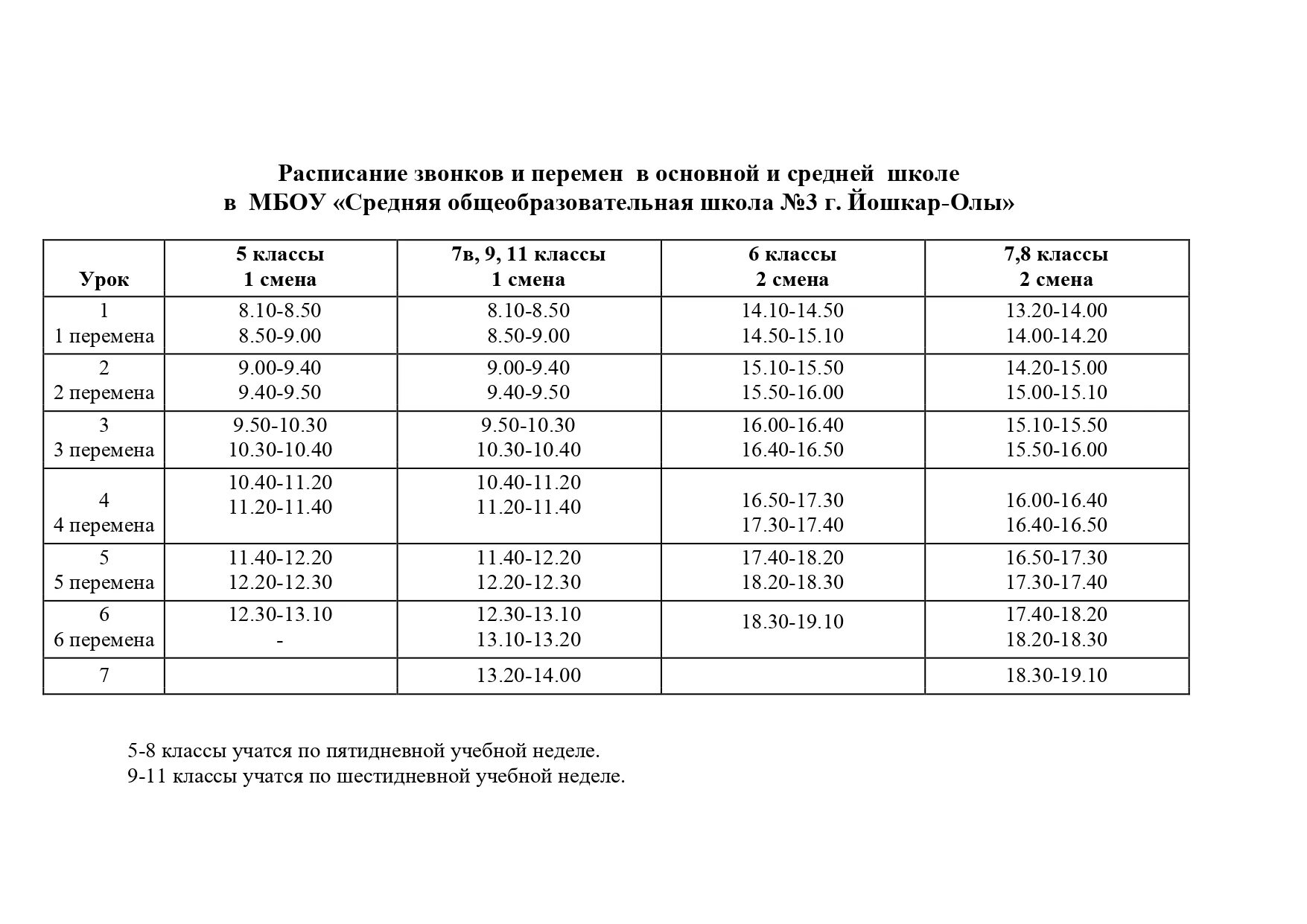 Расписание звонков москва