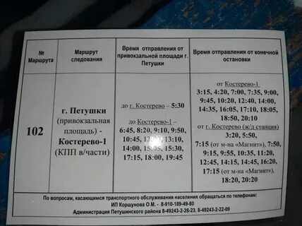 Расписание автобуса пту петушки