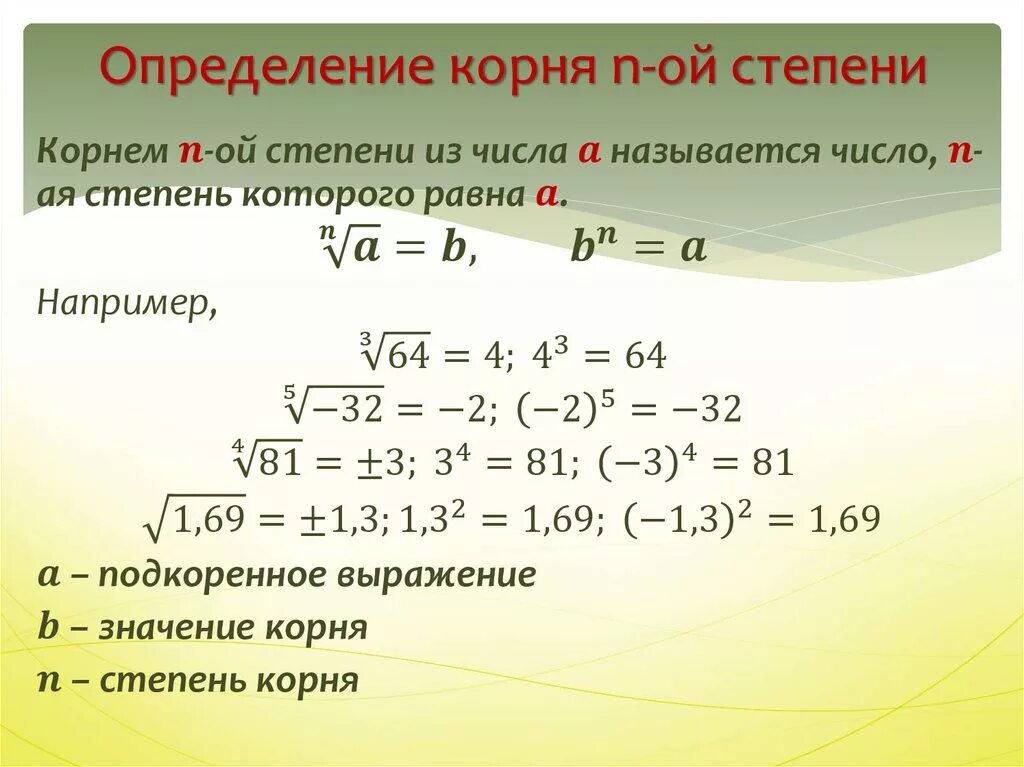 Как найти корень в степени. Корень n-й степени и его свойства определение. Корень н степени в степень. Арифметический корень н Ной степени. Корень н ый